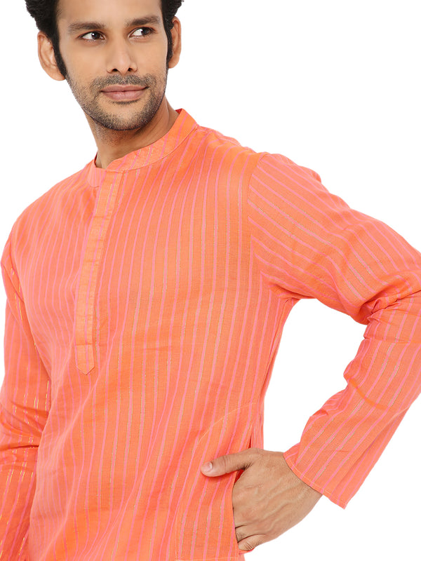 MUSK ORANGE COTTON BOLD STRIPED ZARI LONG KURTA