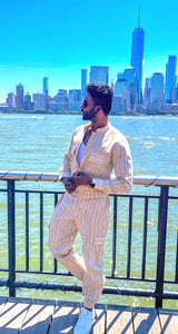 IVORY CREAM KHADI STRIPED UNISEX OVERALL'S