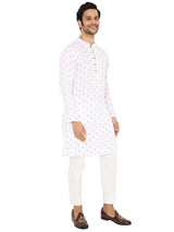 DISCO WHITE KURTA PYJAMA SET WITH YOKE AND LUPI DESIGN
