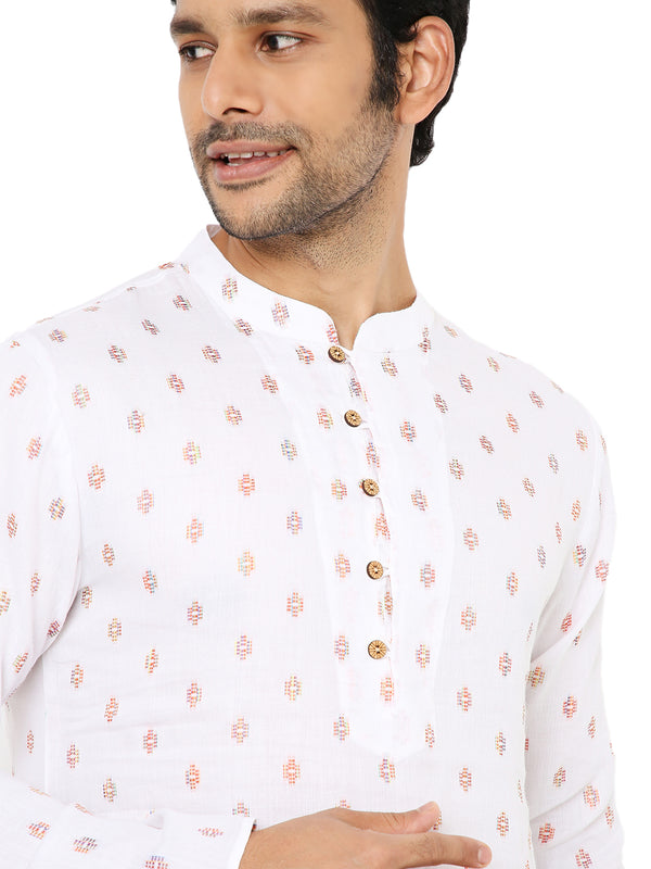 DISCO WHITE KURTA PYJAMA SET WITH YOKE AND LUPI DESIGN