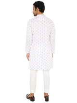 DISCO WHITE KURTA PYJAMA SET WITH YOKE AND LUPI DESIGN