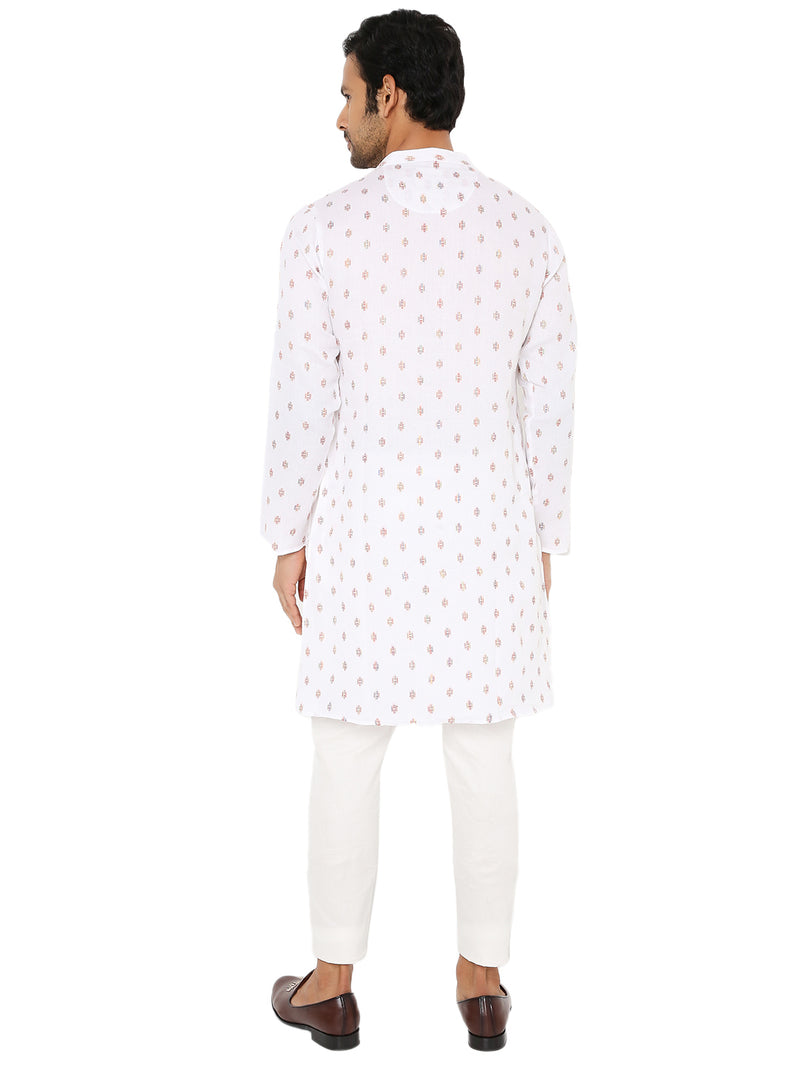 DISCO WHITE KURTA PYJAMA SET WITH YOKE AND LUPI DESIGN