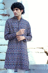 NAVY BLUE WITH CONTRAST DESIGN PRINTED REGULAR FIT MODAL KURTA