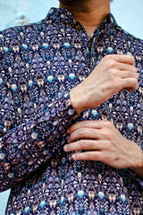 NAVY BLUE WITH CONTRAST DESIGN PRINTED REGULAR FIT MODAL KURTA