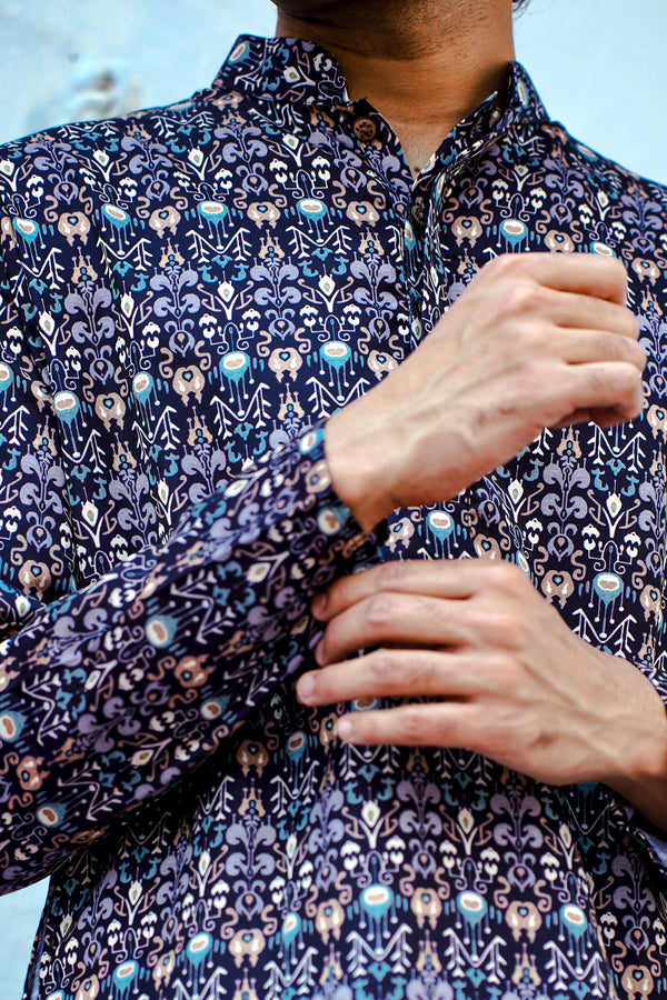NAVY BLUE WITH CONTRAST DESIGN PRINTED REGULAR FIT MODAL KURTA