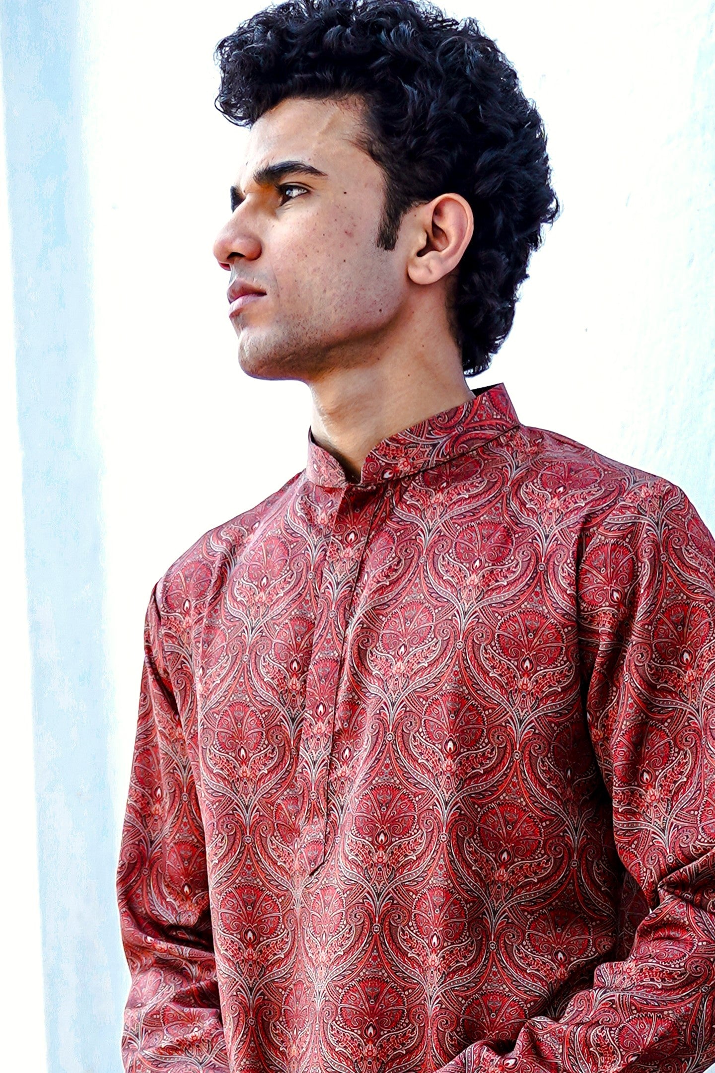 RUSSET BROWN MOTIF PRINTED MODAL REGULAR FIT LONG KURTA