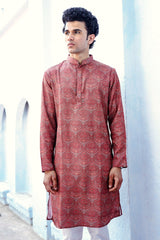 RUSSET BROWN MOTIF PRINTED MODAL REGULAR FIT LONG KURTA