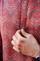 RUSSET BROWN MOTIF PRINTED MODAL REGULAR FIT LONG KURTA