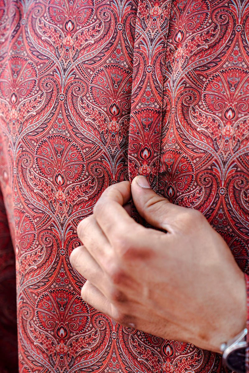 RUSSET BROWN MOTIF PRINTED MODAL REGULAR FIT LONG KURTA