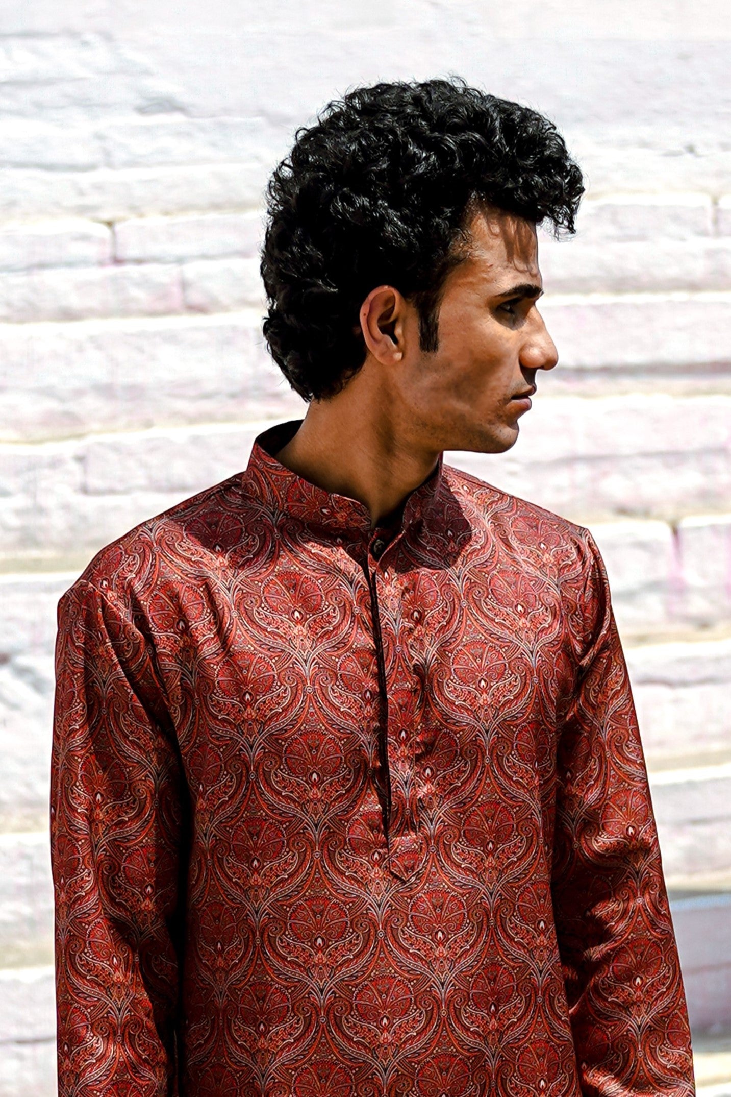 RUSSET BROWN MOTIF PRINTED MODAL REGULAR FIT LONG KURTA