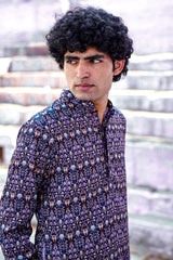 NAVY BLUE WITH CONTRAST DESIGN PRINTED REGULAR FIT MODAL KURTA
