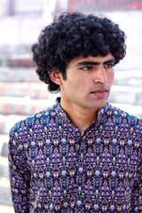 NAVY BLUE WITH CONTRAST DESIGN PRINTED REGULAR FIT MODAL KURTA