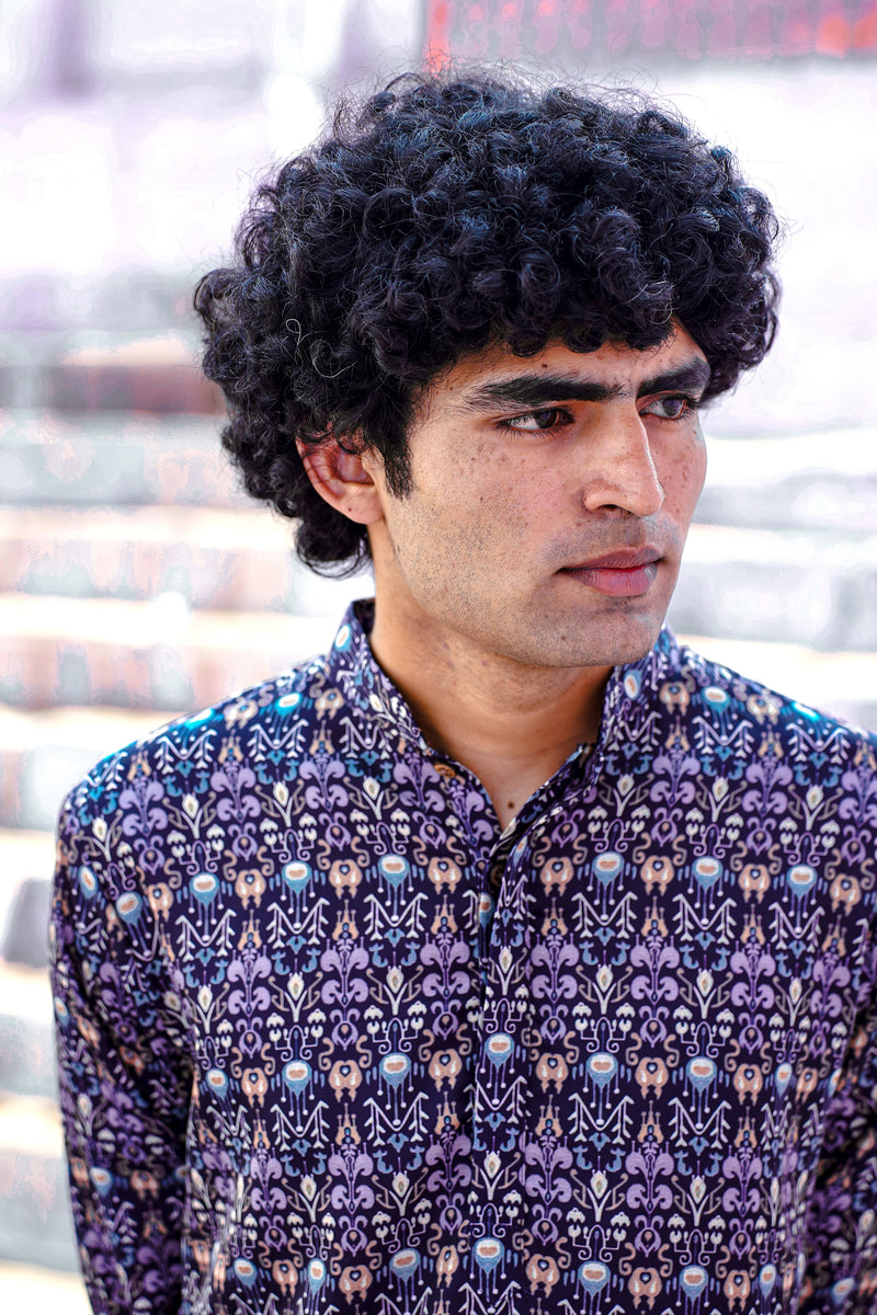 NAVY BLUE WITH CONTRAST DESIGN PRINTED REGULAR FIT MODAL KURTA