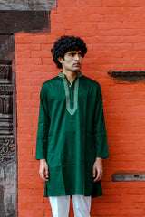 Be Desi Bottle green kurta with neck embroidery kurta pyjama set