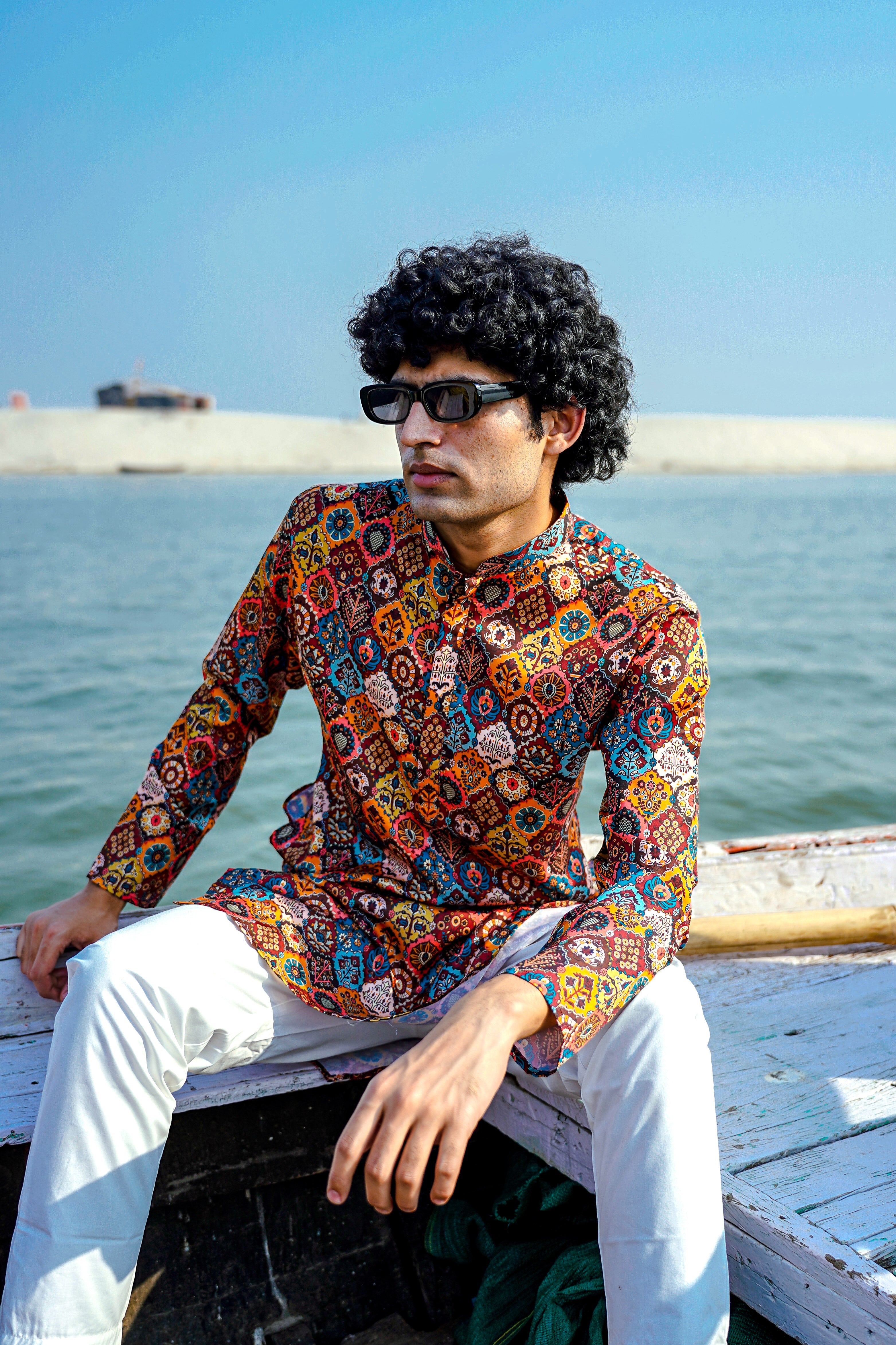 MULTI COLOUR PERSIAN DESIGN PRINTED REGULAR FIT MODAL KURTA