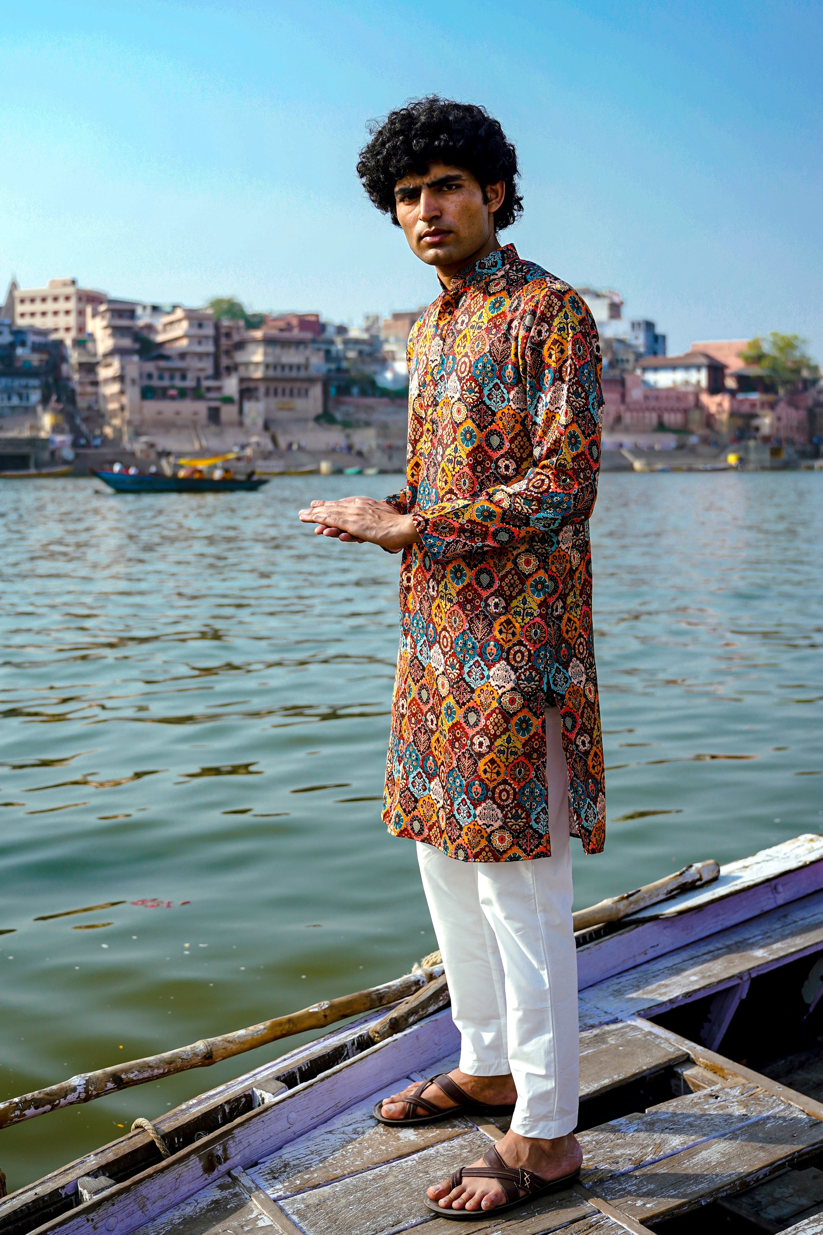 MULTI COLOUR PERSIAN DESIGN PRINTED REGULAR FIT MODAL KURTA