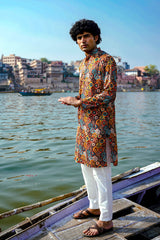 MULTI COLOUR PERSIAN DESIGN PRINTED REGULAR FIT MODAL KURTA
