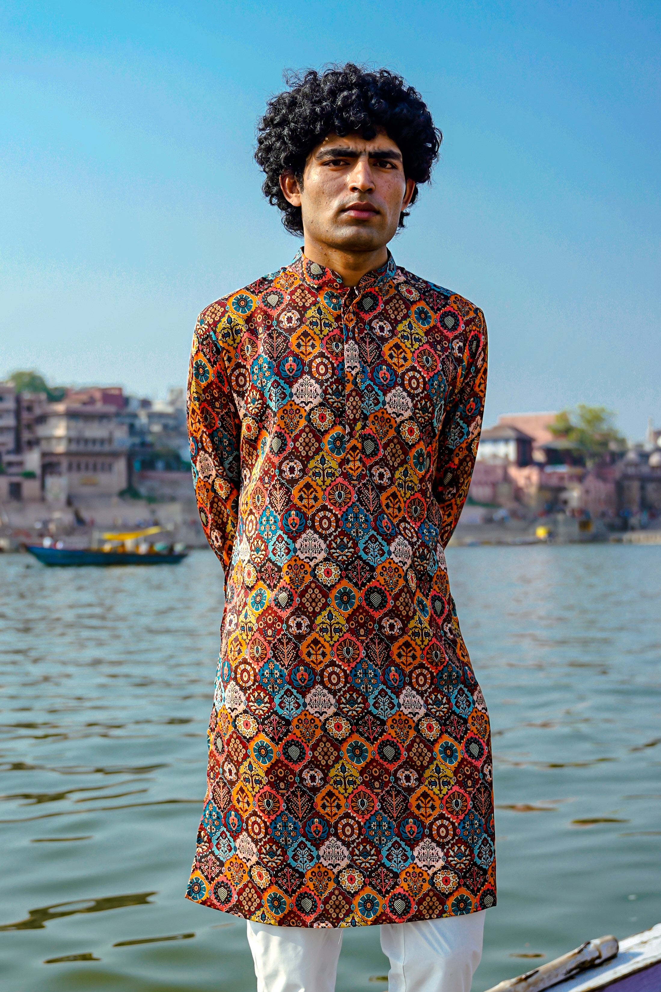 MULTI COLOUR PERSIAN DESIGN PRINTED REGULAR FIT MODAL KURTA