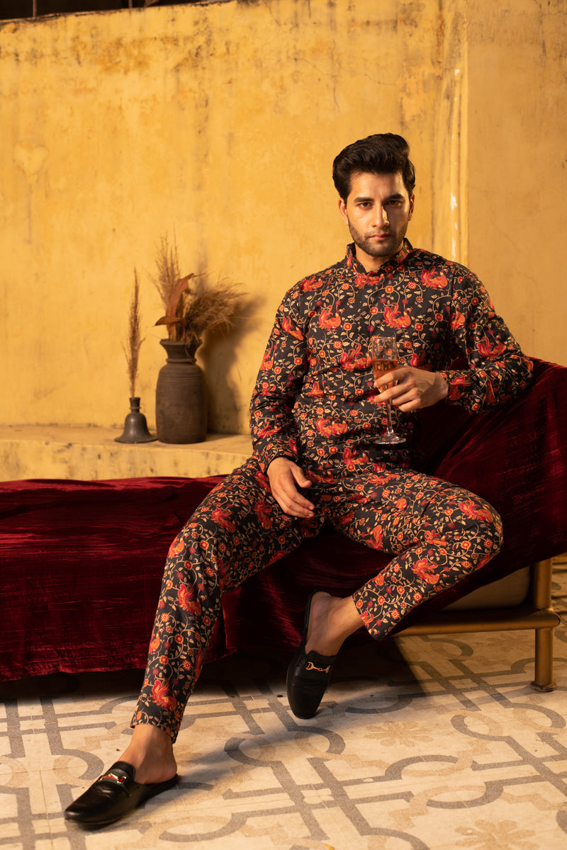 BLACK INDIE PRINTED CO-ORDINATED KURTA PYJAMA SET