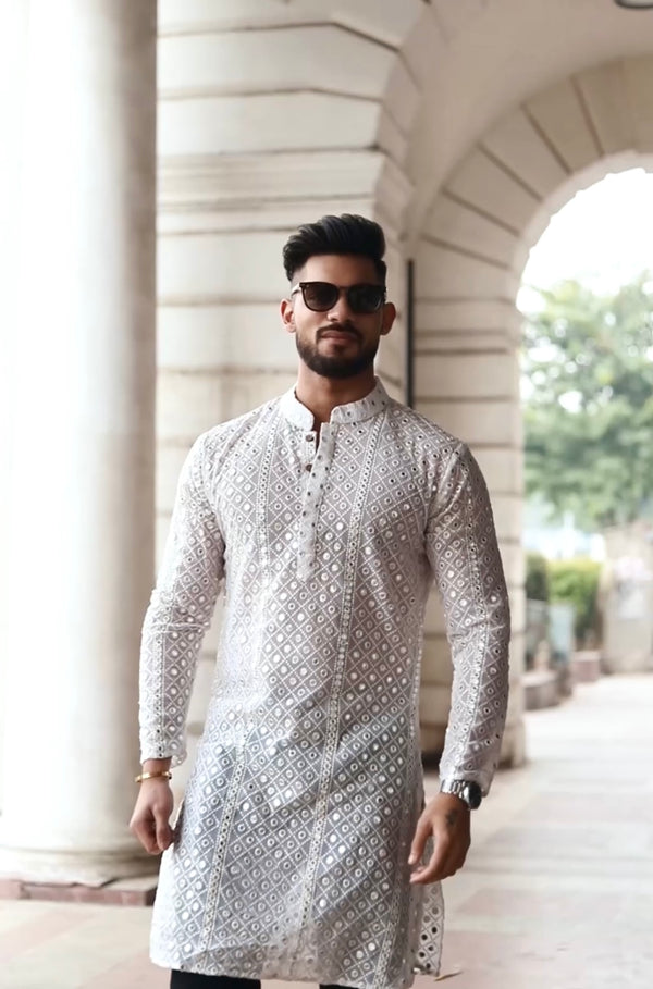 WHITE MIRROR ABLA GEORGETTE CHIKANKARI FESTIVE KURTA PYJAMA SET