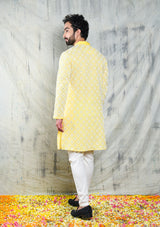 Be Desi yellow mirror work sequins embroidery kurta pajama set