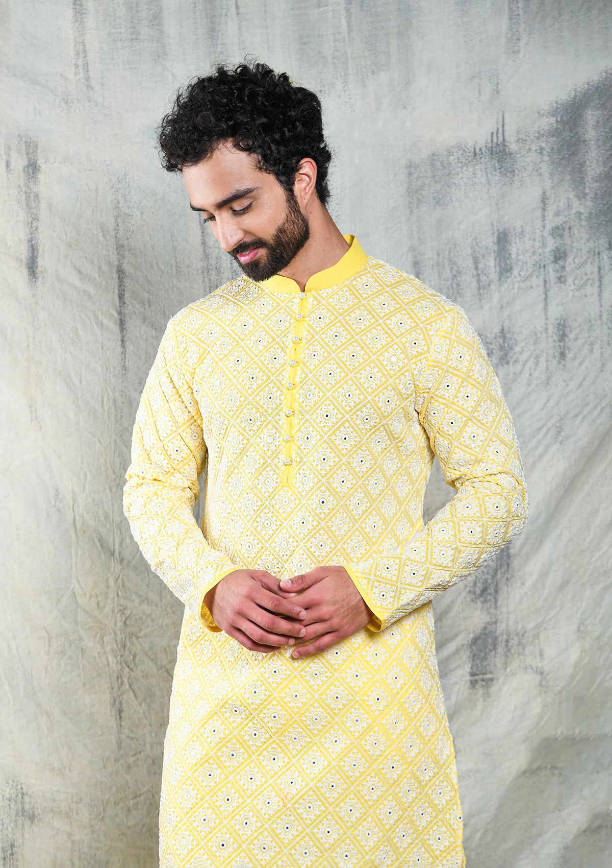 Be Desi Men's Mirror Work Kurta For haldi and wedding sangeet ceremonies
