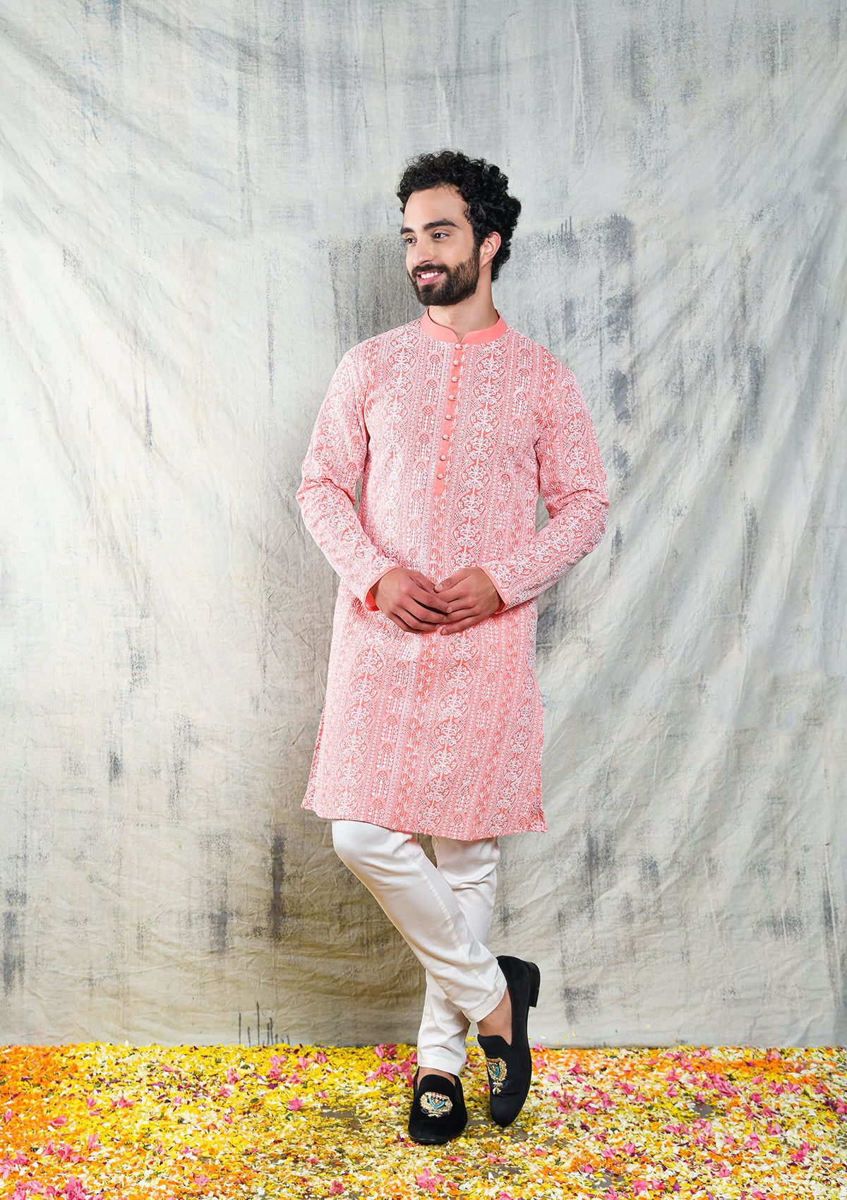 Be Desi pink sequins embroidered kurta pajama set