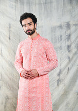 Be Desi pink men's designer kurta with sequins embroidery work