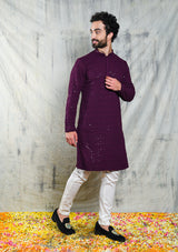 Be Desi Purple chikan kurtta designer kurta
