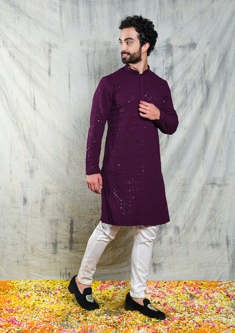 Be Desi Purple chikan kurtta designer kurta
