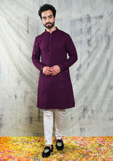 Be Desi Wine embroidered kurta pyjama set with sequins work