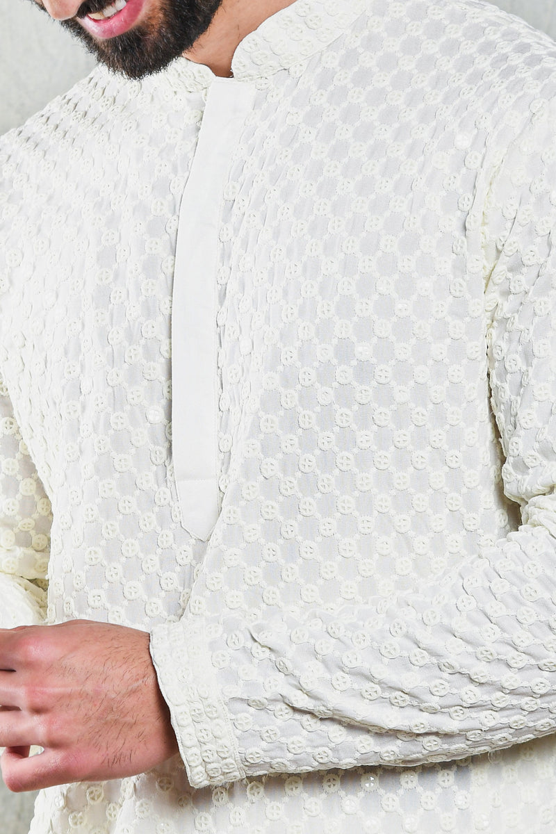 Be Desi Ivory embroidered kurta pyjama se with sequins work
