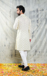 IVORY CREAM KURTA PYJAMA SET WITH CHECKERBOARD ABLA EMBROIDERY