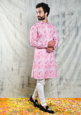 Wedding kurta pajama set with print and embroidery