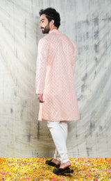 EMBROIDERED PASTEL PINK KURTA PYJAMA SET WITH ALL OVER SEQUIN DESIGN