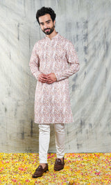 EMBROIDERED KASHMIRI PAISLEY KURTA PYJAMA SET WITH SEQUINS & CONTRAST PIPING DETAIL
