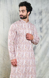 EMBROIDERED KASHMIRI PAISLEY KURTA PYJAMA SET WITH SEQUINS & CONTRAST PIPING DETAIL