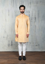 SAND BROWN COTTON ZARI KURTA PYJAMA SET WITH POTLI BUTTONS
