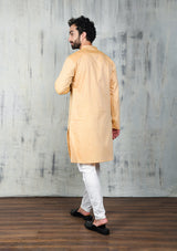 SAND BROWN COTTON ZARI KURTA PYJAMA SET WITH POTLI BUTTONS