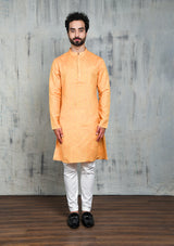 SAFFRON COTTON STRIPED ZARI REGULAR FIT KURTA
