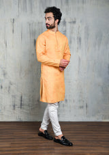 SAFFRON COTTON STRIPED ZARI REGULAR FIT KURTA