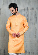 SAFFRON COTTON STRIPED ZARI REGULAR FIT KURTA