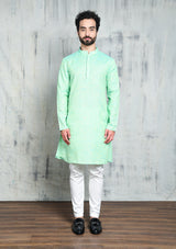 SEAGREEN COTTON STRIPED ZARI REGULAR FIT  KURTA