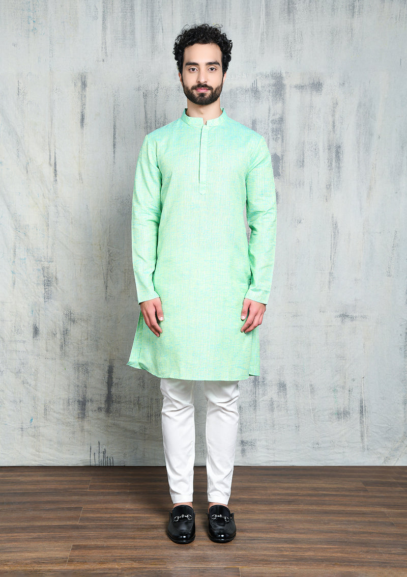 SEAGREEN COTTON STRIPED ZARI REGULAR FIT  KURTA