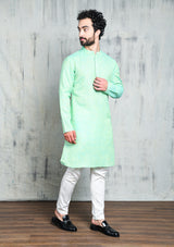 SEAGREEN COTTON STRIPED ZARI REGULAR FIT  KURTA