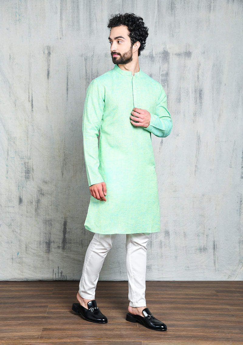 SEAGREEN COTTON STRIPED ZARI REGULAR FIT  KURTA