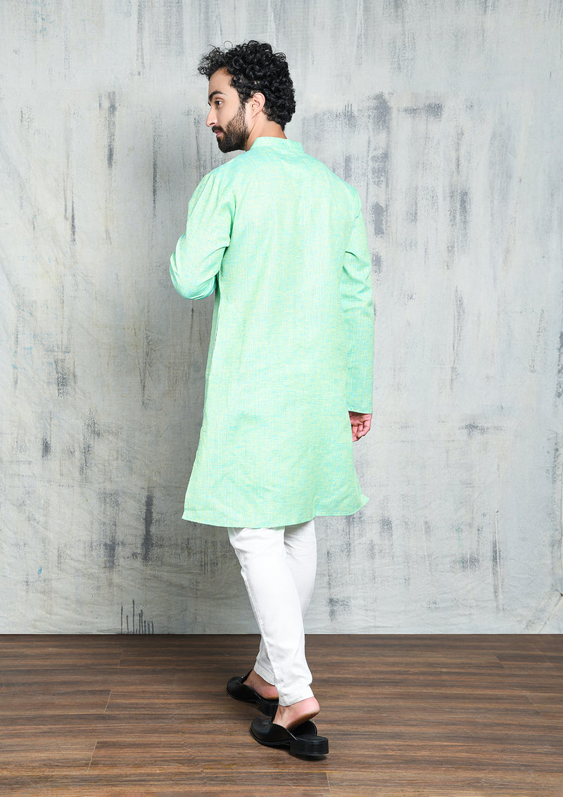 SEAGREEN COTTON STRIPED ZARI REGULAR FIT  KURTA
