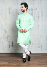 SEAGREEN COTTON STRIPED ZARI REGULAR FIT  KURTA