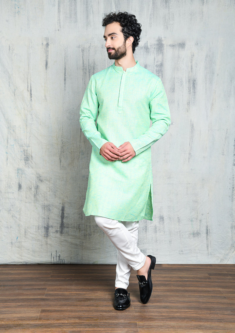SEAGREEN COTTON STRIPED ZARI REGULAR FIT  KURTA