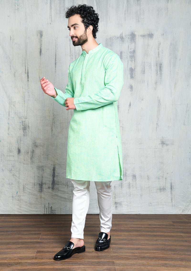 SEAGREEN COTTON STRIPED ZARI REGULAR FIT  KURTA